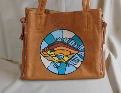 Hand painted fish handbag for women, upcycled handbags for her